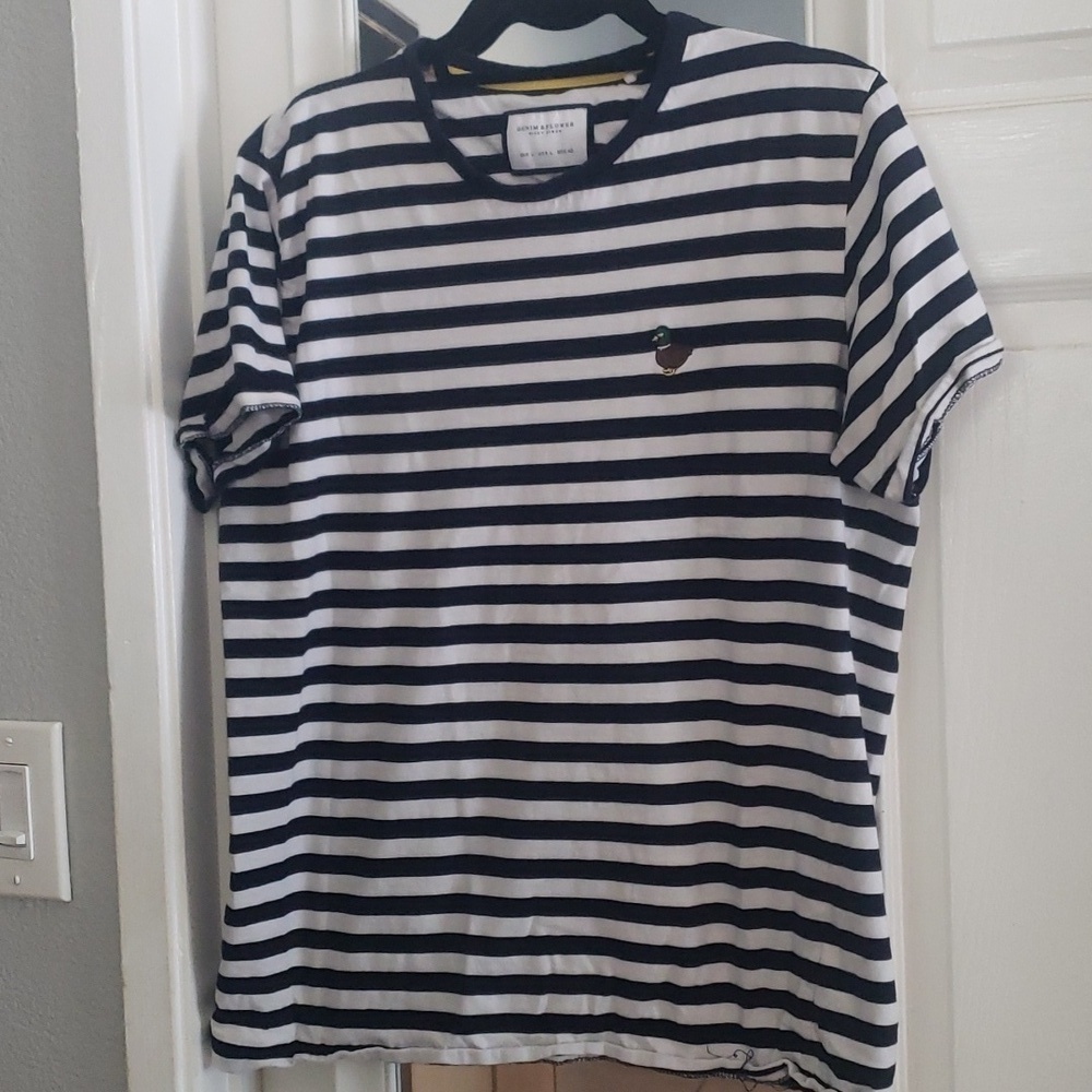 Denim & Flower Stripped shirt Preppy Style - Picture 2 of 4